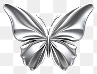 PNG Butterfly in Chrome material silver shiny white background.