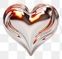 PNG Heart with fire in Chrome material shape shiny white background.