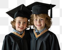 PNG  Kids wearing graduation gown and hat portrait intelligence togetherness.