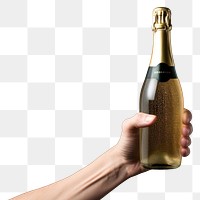 PNG  Hand holding champagne bottle drink wine refreshment.
