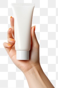 PNG  Hand holding sunscreen cosmetics white background beverage.