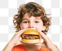 PNG Kid eating burger food hamburger hairstyle.