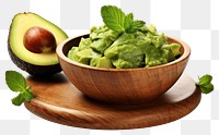 PNG Guacamole in a wooden bowl and avocado fruits on the side plant food ingredient.