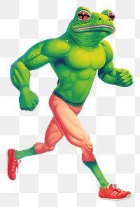 PNG  A cartoon muscular Frog wear gym legging and shoes holding dumbbell frog amphibian green. AI generated Image by rawpixel.