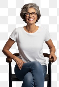 PNG Senior short hair woman wear glasses smile portrait t-shirt. AI generated Image by rawpixel.