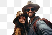 PNG  Couple traveler selfie sunglasses portrait. AI generated Image by rawpixel.