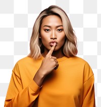 PNG Woman keep quiet gesture blonde adult hair. 