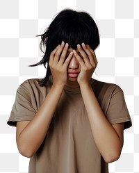 PNG  Woman facepalm covering adult pain.