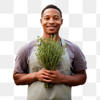 PNG  Holding Thyme herbs plant smile happiness.