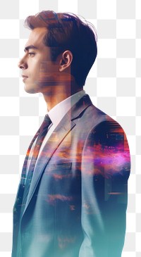 PNG  Double exposure photography of business man and the beautiful bangkok city portrait blazer adult.