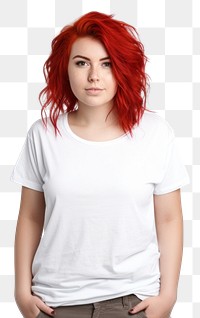 PNG Woman in white t-shirt adult hair red.
