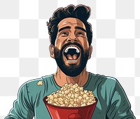 PNG  Indian guy eating popcorn adult happy shouting. AI generated Image by rawpixel.