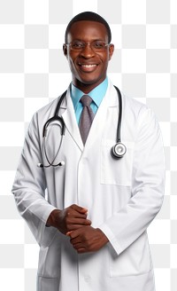 PNG African Male doctor looking up with arms crossed adult male stethoscope.