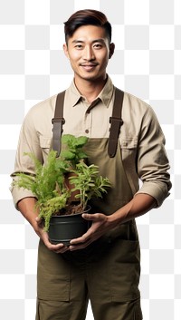 PNG Man gardener plant gardening holding. 