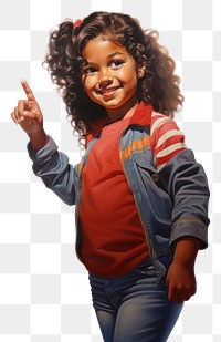 PNG A latina brazilian little girl pointing her finger to the side opposite to her isolated on clear white background portrait photography happiness. AI generated Image by rawpixel.