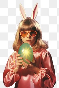 PNG  A little girl wearing bunny ears holding an Easter egg portrait costume glasses. AI generated Image by rawpixel.