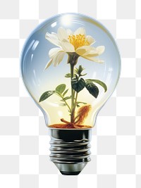 PNG A little flower growing in the light bulb isolated on clear pale solid white background lightbulb inflorescence electricity. 