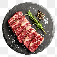 PNG Premium Rare Slices sirloin Wagyu A5 beef on stone plate slice meat food