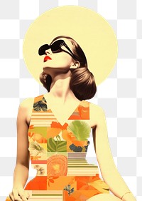 PNG Collage Retro dreamy of woman sunbathe portrait fashion glasses.