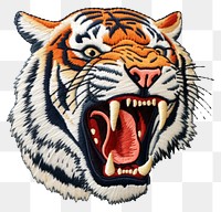 PNG Tiger roar in embroidery style animal mammal representation.