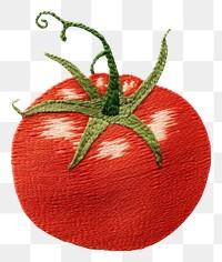 PNG A tomato in embroidery style vegetable textile plant.