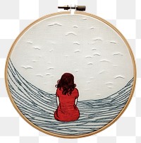 PNG Woman in beach in embroidery style representation creativity cartoon.