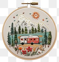 PNG A camping in embroidery style needlework pattern representation.