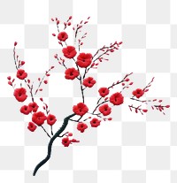 PNG A japanese template in embroidery style flower plant rowanberry.
