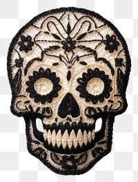 PNG Skull in embroidery style pattern representation creativity.
