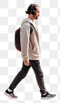 PNG  A man with headphone walking headphones footwear.