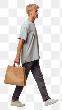 PNG  A man with tote bag walking handbag person.