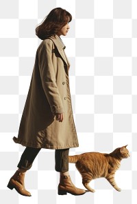 PNG  A person with a cat footwear overcoat walking.