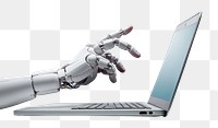 PNG  Robot hand pressing keyboard on laptop computer robot transportation. 