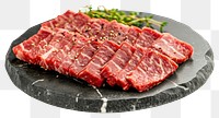 PNG Premium Rare Slices sirloin Wagyu A5 beef on stone plate steak slice meat.