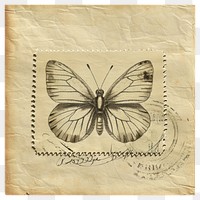 PNG Vintage stamp with butterfly drawing insect animal.