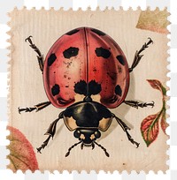 PNG Vintage stamp with lady bug animal insect representation.