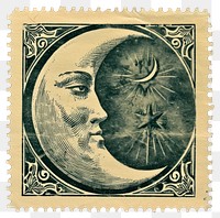 PNG Vintage stamp with moon representation exploration creativity.