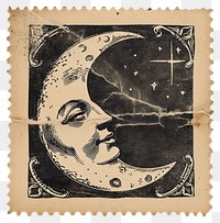 PNG Vintage stamp with moon representation creativity astronomy.