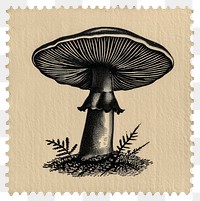 PNG Vintage stamp with mushroom fungus plant agaricaceae.