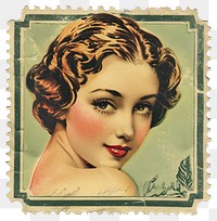 PNG Vintage stamp with woman adult representation hairstyle.