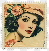 PNG Vintage stamp with woman painting adult art.