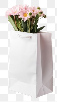 PNG  Flower carrier bag mockup plant white white background.
