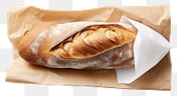PNG  Bread paper bag mockup baguette food white background.
