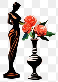 PNG  A statue and flowers vase on a table art painting plant. AI generated Image by rawpixel.