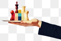 PNG Collage of hand with chess strategies game.