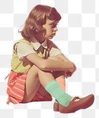 PNG Retro collage of a young girl sitting on the floor photography portrait person.