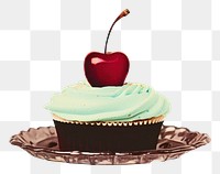 PNG Retro collage of a cupcake with a cherry dessert plant food.