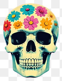 PNG Retro collage of skull art inflorescence creativity.