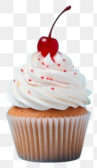 PNG  A cupcake with whipped cream and a cherry on top dessert fruit food. AI generated Image by rawpixel.