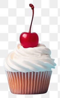 PNG A cupcake with whipped cream and a cherry on top dessert fruit food. 